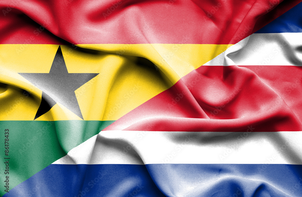 Waving flag of Costa Rica and Ghana Waving flag of Costa Rica and Ghana