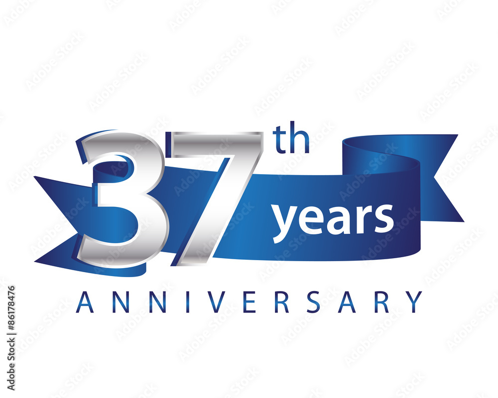 37 Years Anniversary Logo Blue Ribbon