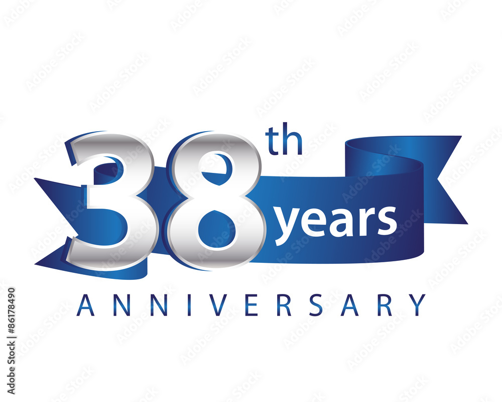 38 Years Anniversary Logo Blue Ribbon