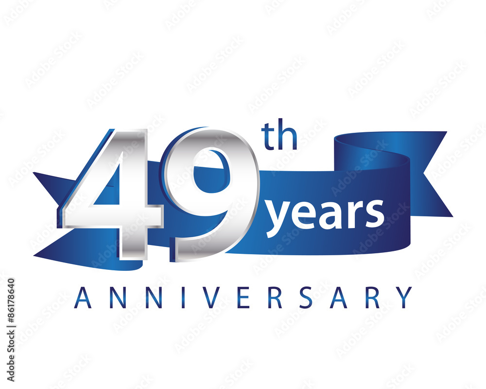 49 Years Anniversary Logo Blue Ribbon