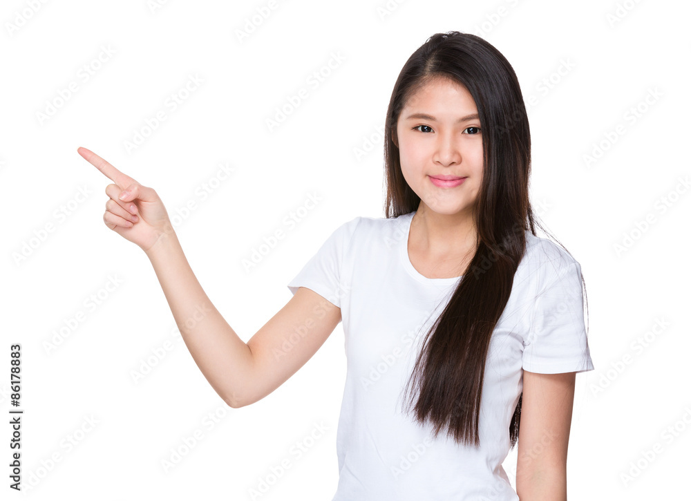 Young girl with finger point up Young girl with finger point up