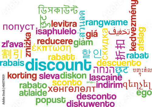 Discount multilanguage wordcloud background concept
