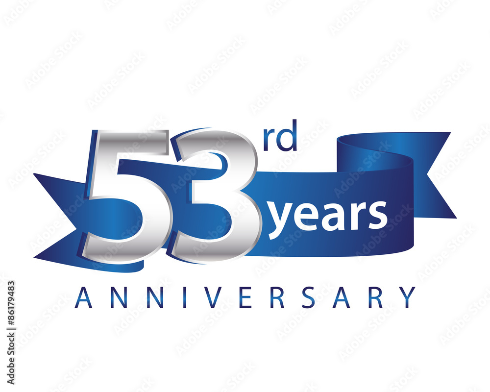 53 Years Anniversary Logo Blue Ribbon
