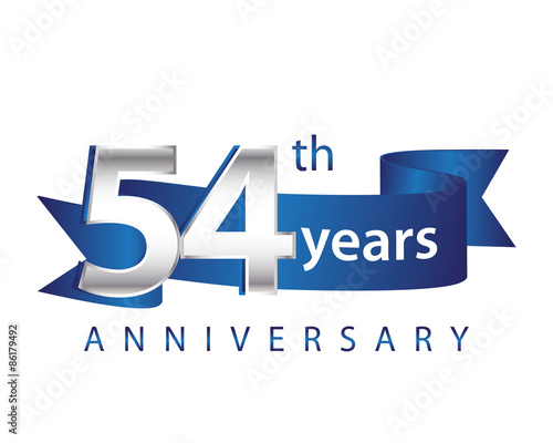 54 Years Anniversary Logo Blue Ribbon