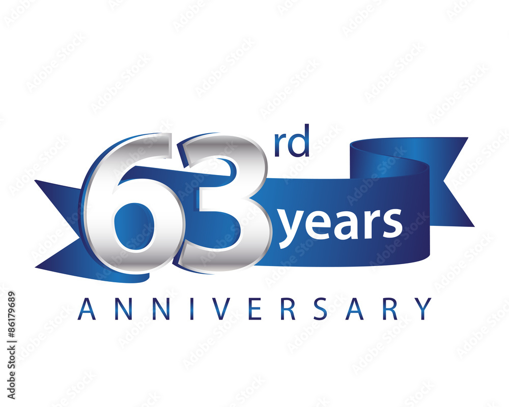 63 Years Anniversary Logo Blue Ribbon