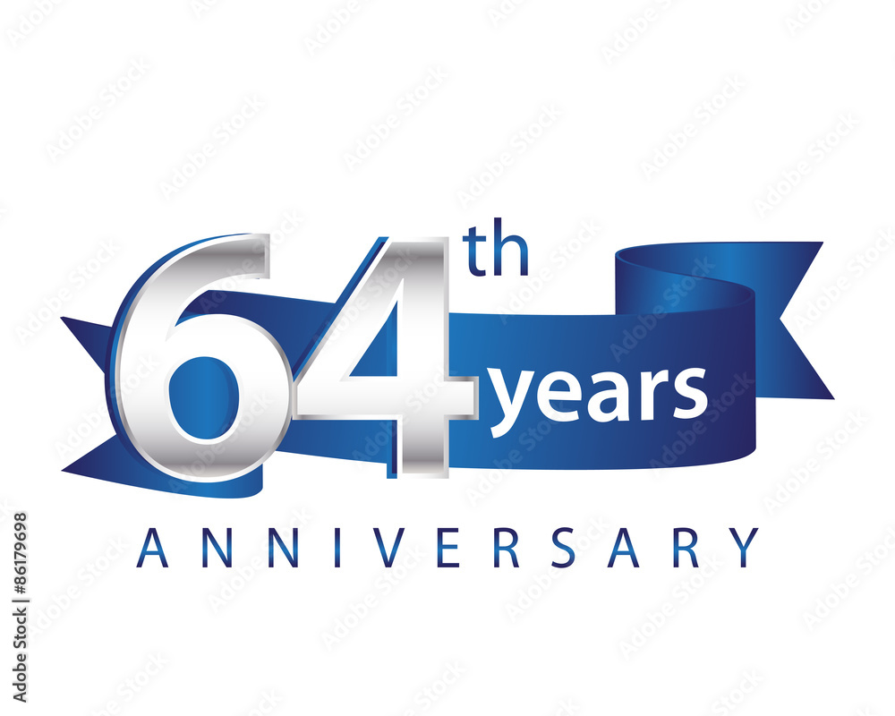 64 Years Anniversary Logo Blue Ribbon