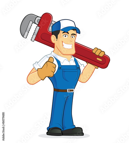 Plumber holding a huge pipe wrench