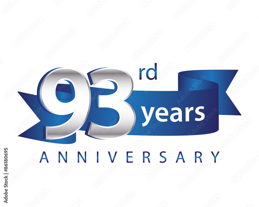 93 Years Anniversary Logo Blue Ribbon