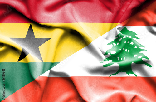 Waving flag of Lebanon and Ghana photo