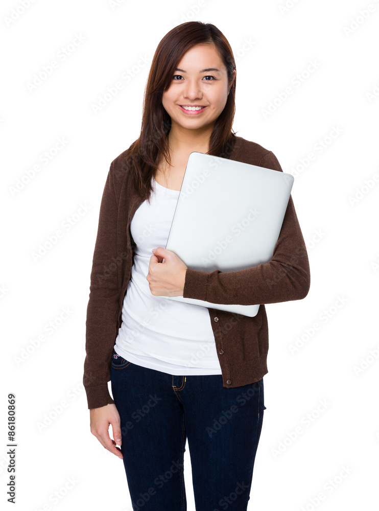 Asian woman holding with laptop computer Asian woman holding with laptop computer