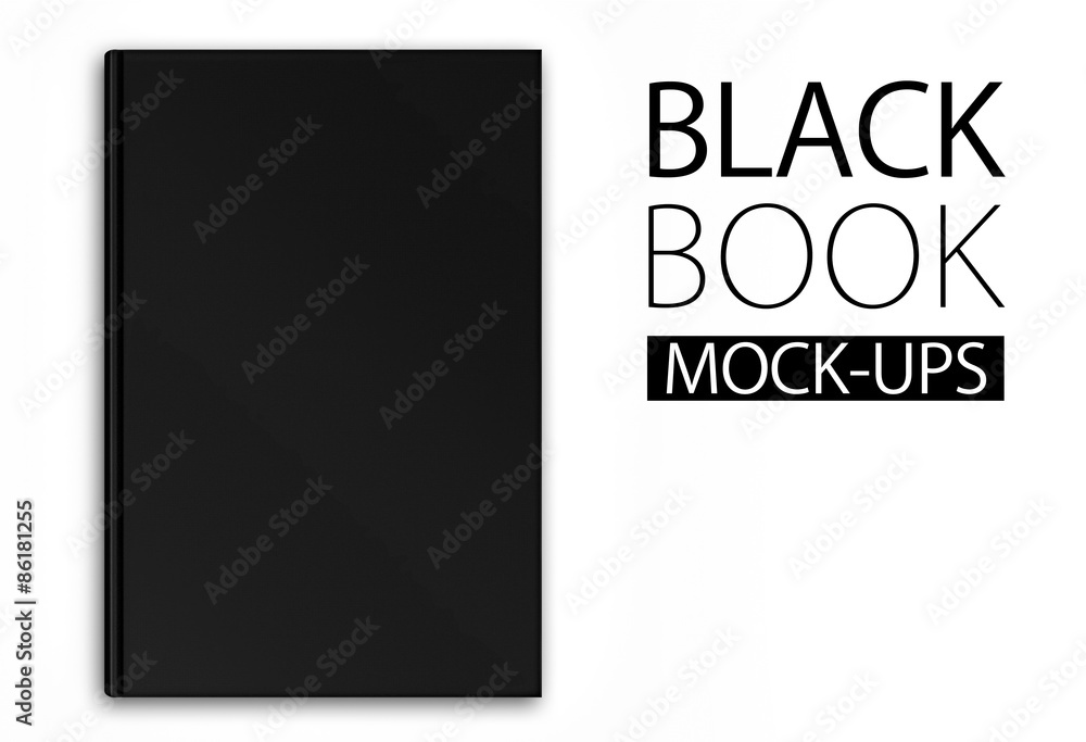 Mock-up of a black book on white background