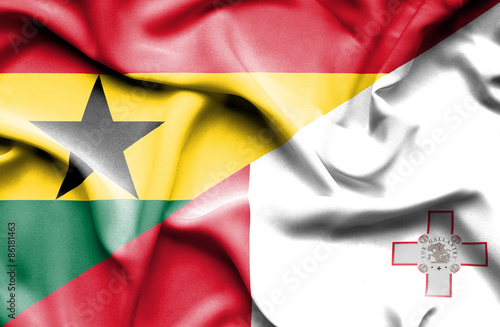 Waving flag of Malta and Ghana photo