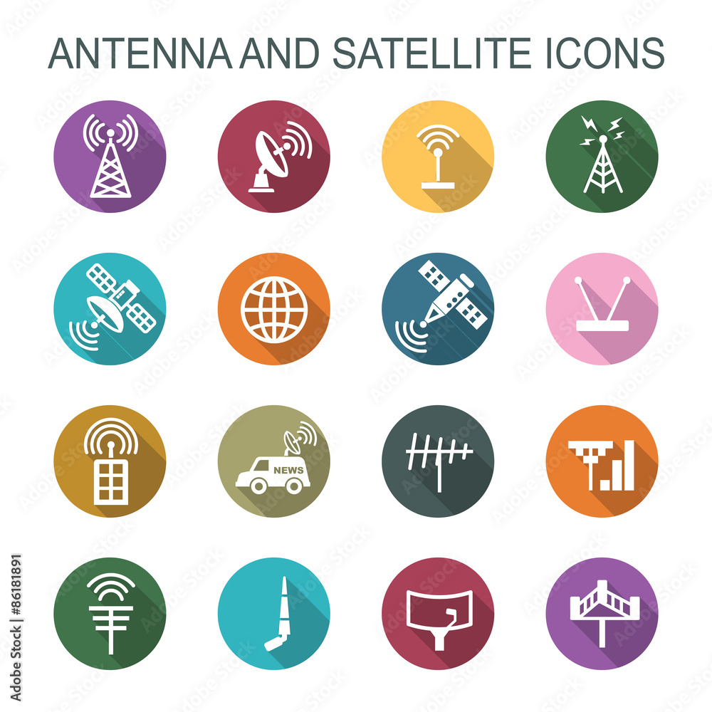 antenna and satellite long shadow icons antenna and satellite long shadow icons