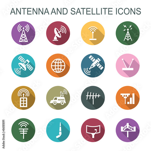 antenna and satellite long shadow icons