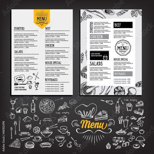 Cafe menu restaurant brochure. Food design template.
