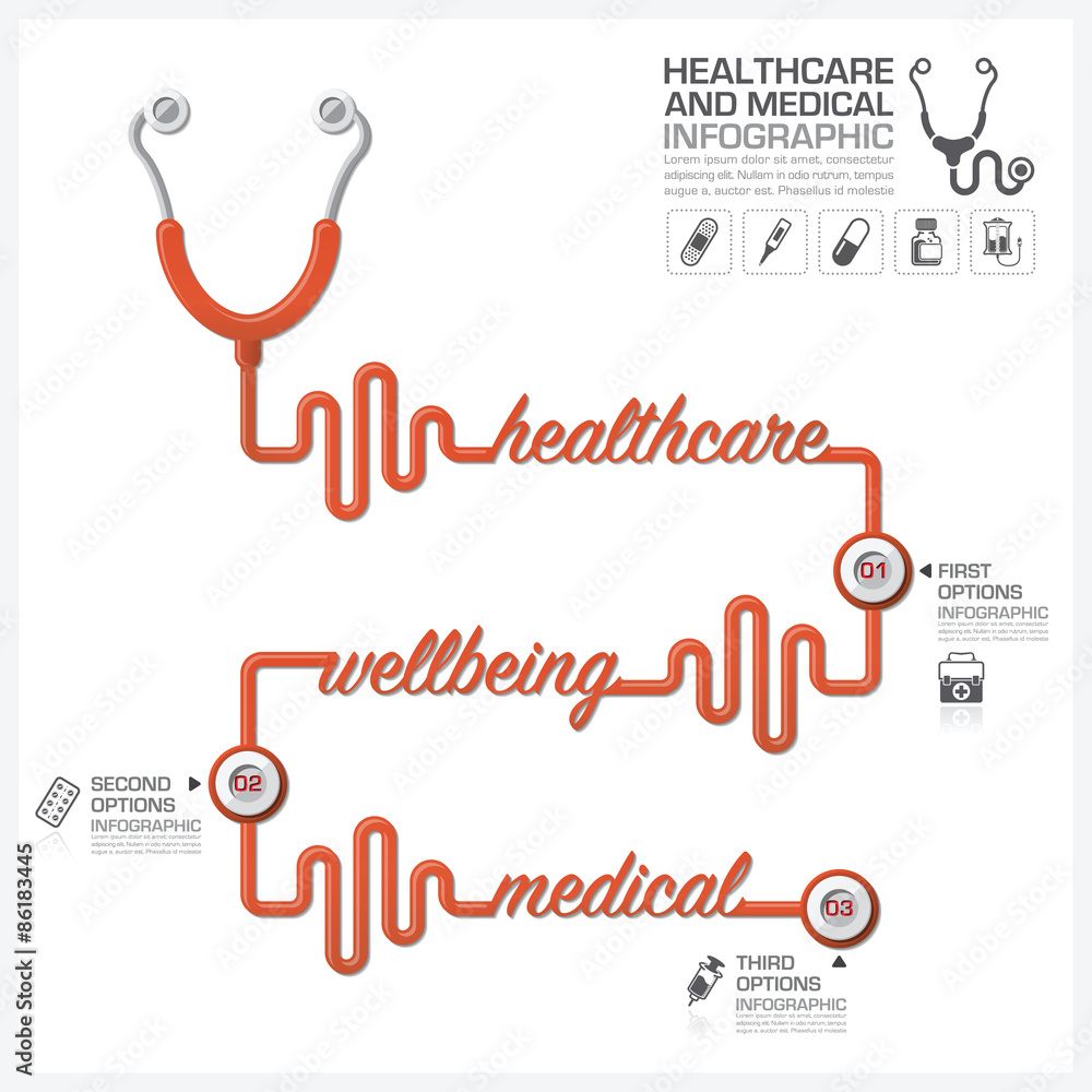 Fototapeta premium Healthcare And Medical Infographic With Stethoscope Timeline Dia