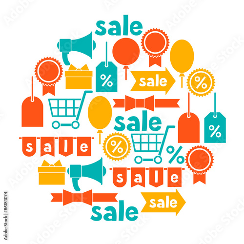 Background with sale and shopping icons design elements