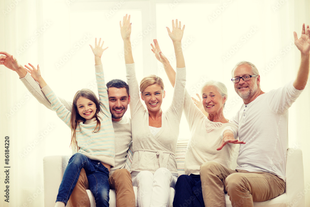 happy family sitting on sofa at home happy family sitting on sofa at home
