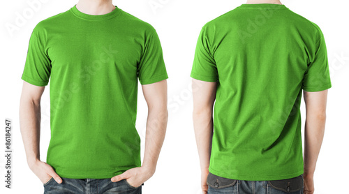 man in blank green t-shirt, front and back view
