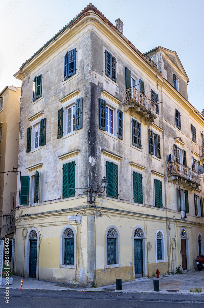 Architecture in the old town of Corfu island, Greece