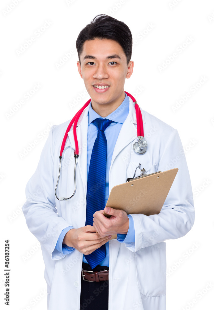 Asian doctor hold with clipboard Asian doctor hold with clipboard