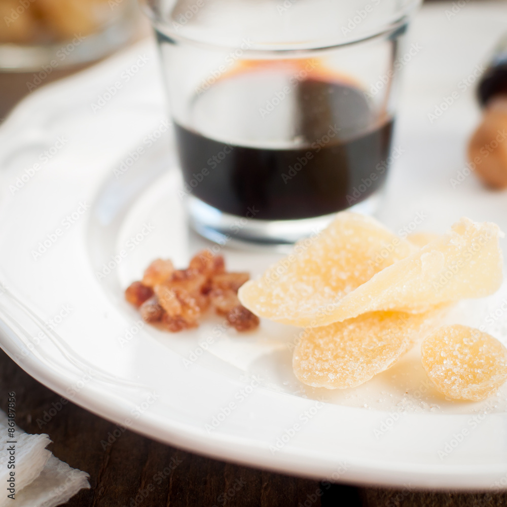 Herbal Liqueur with Crystallized Ginger and Brown Rock Sugar Herbal Liqueur with Crystallized Ginger and Brown Rock Sugar