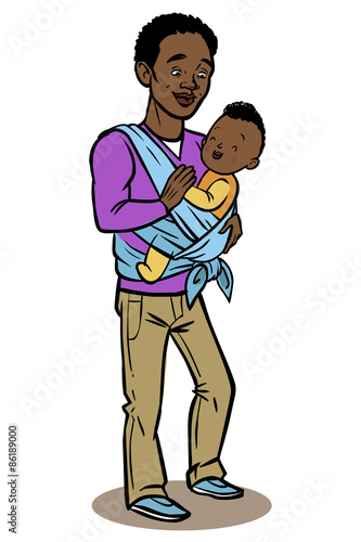 Dad holding his baby in a sling. vector illustration photo