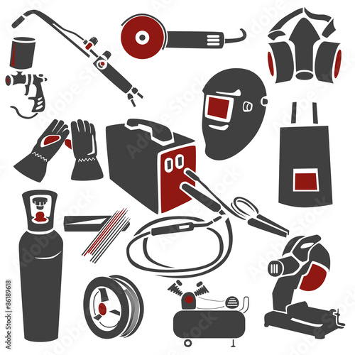 A set of welding and metal works icons. EPS10 vector illustration