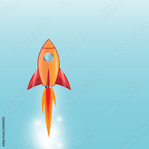 rocket cartoon style launching  with flame going out of the booster
