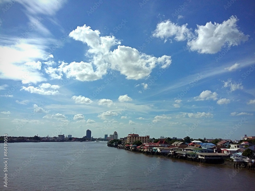 Chao Phraya River with Beautiful Sky