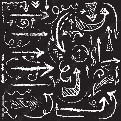 Vector hand drawn artistic chalk arrow set in grunge manner for web or infographic design