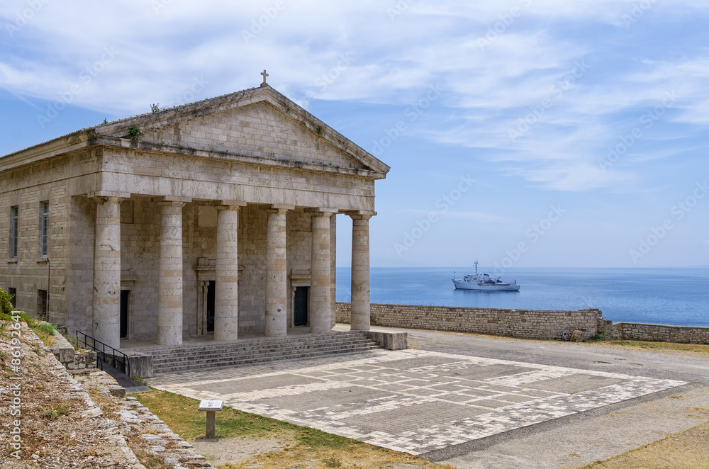 Old orthodox church in Doric style in Corfu island, Greece