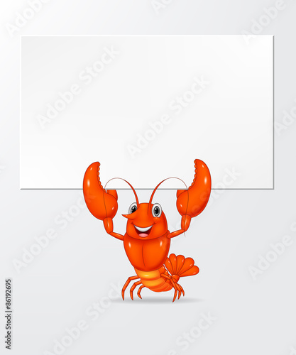 Cartoon lobster holding banner