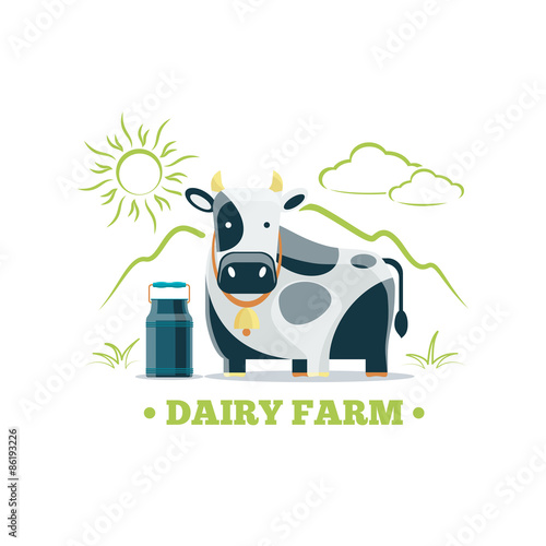 Fresh natural milk eco farm logo with cow