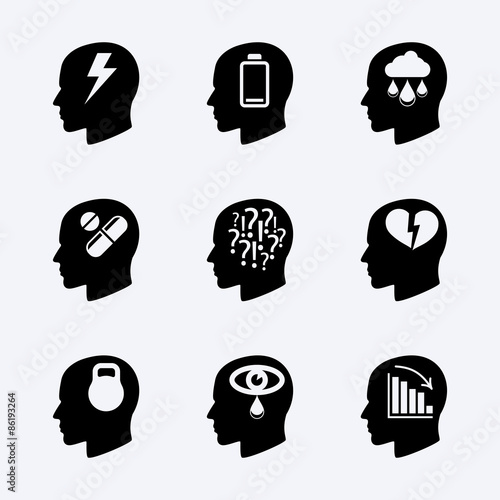 Stress and depression vector icon set