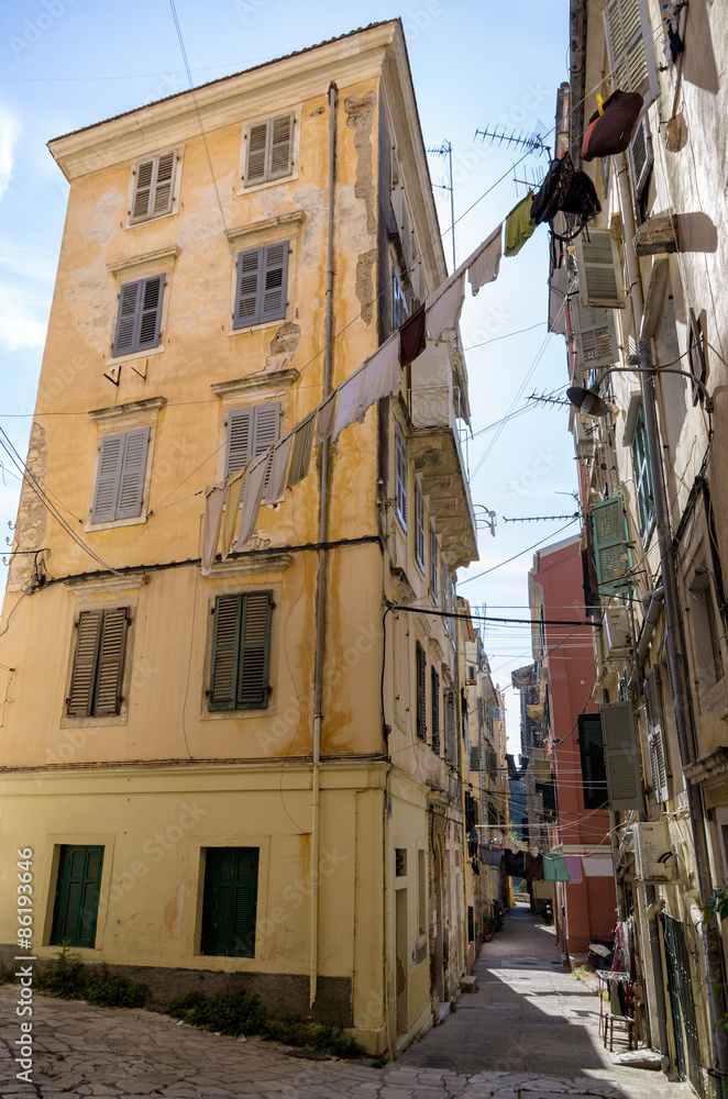 Street in the old town of Corfu island, Greece