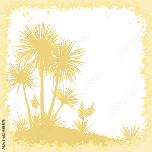 Palms, Flowers and Frame of Blots Silhouettes