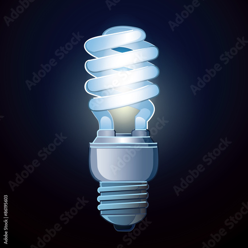 Luminescent lamp isolated on dark background. Vector picture realistic