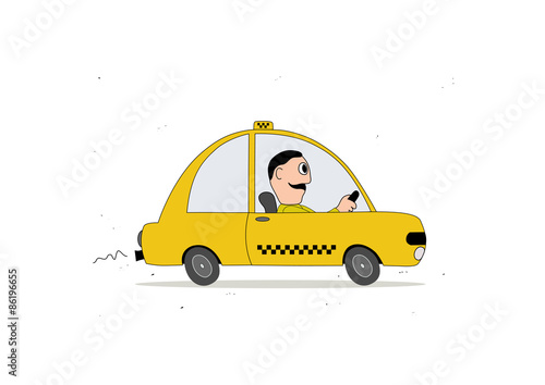 Yellow taxi car and taxi driver