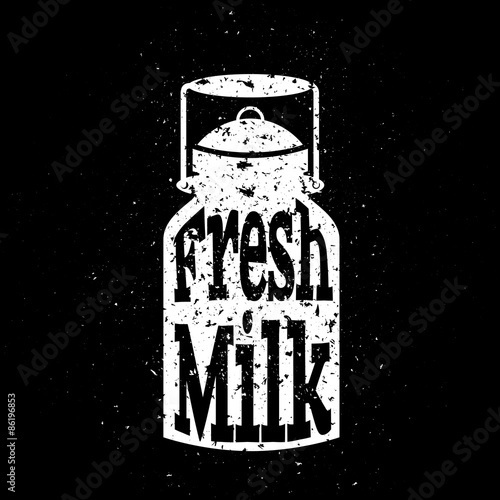 White scratched milk can on black background with text inside