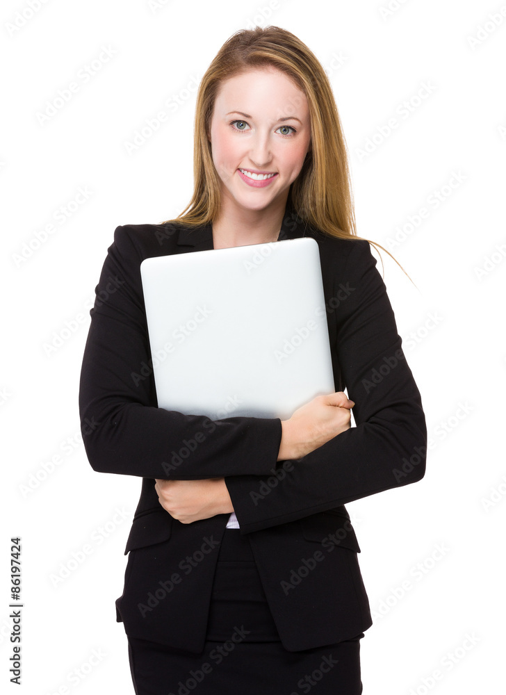 Young businesswoman holding with laptop computer Young businesswoman holding with laptop computer