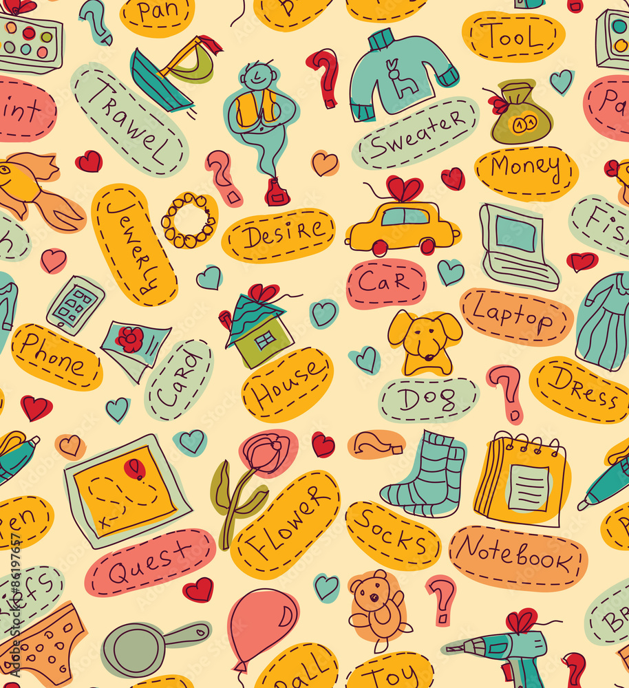 Gifts and presents icons and objects seamless pattern color