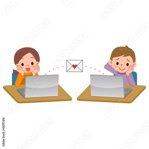 メール交換する男女