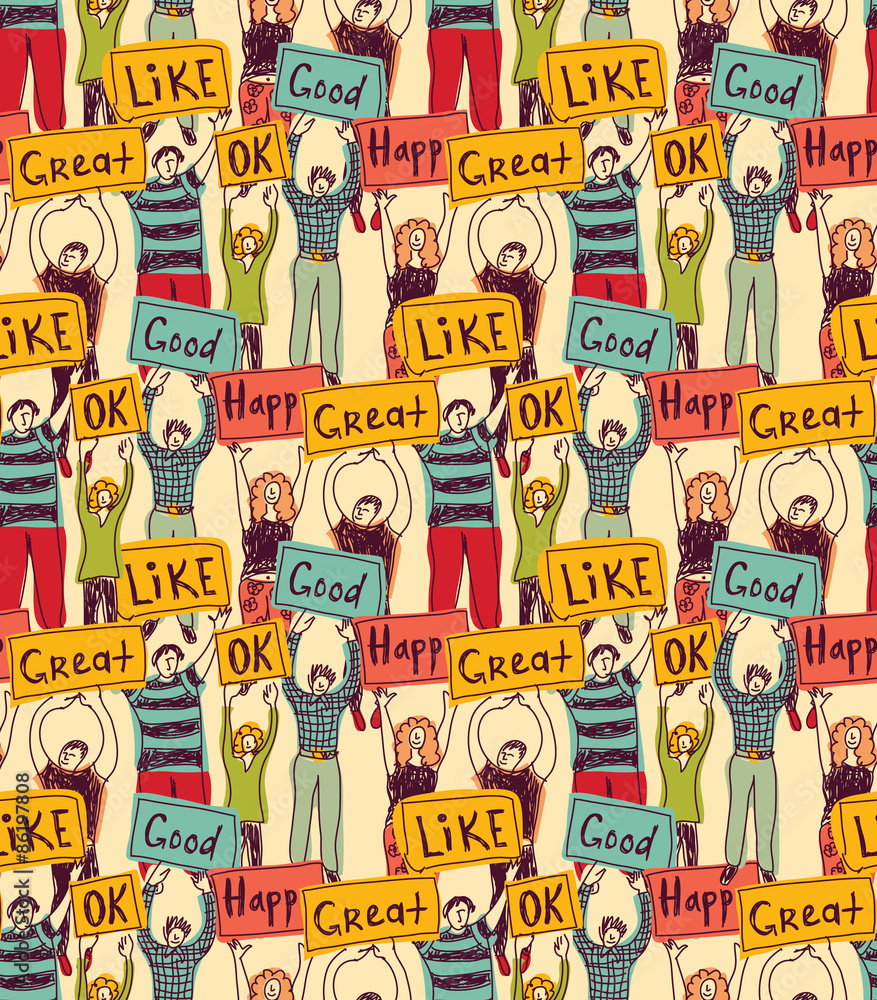 Seamless pattern group casual happy people with plates color
Very big team of young unrecognizable happy people. Color seamless pattern illustration. Seamless pattern group casual happy people with plates color
Very big team of young unrecognizable happy people. Color seamless pattern illustration.