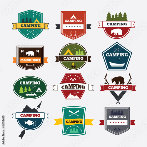 Set of vintage camping and outdoor activity logos