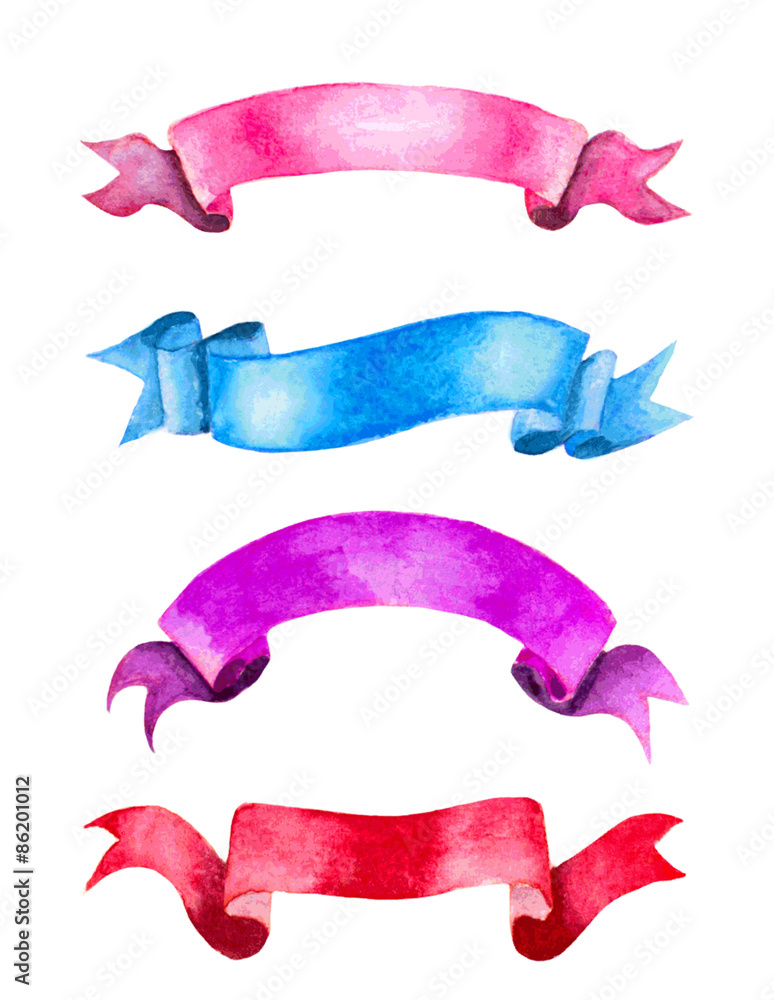 Obraz premium set of watercolor colorful ribbons, vector illustration