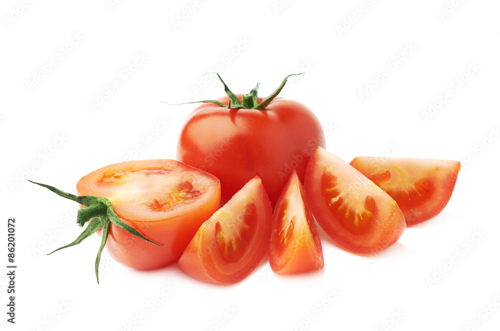 Sliced and cut tomato composition isolated