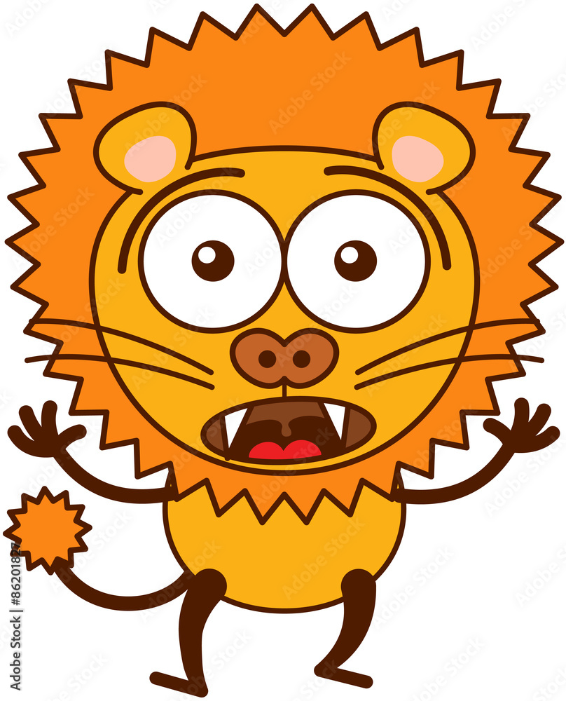 Cute lion feeling surprised and scared Cute lion feeling surprised and scared