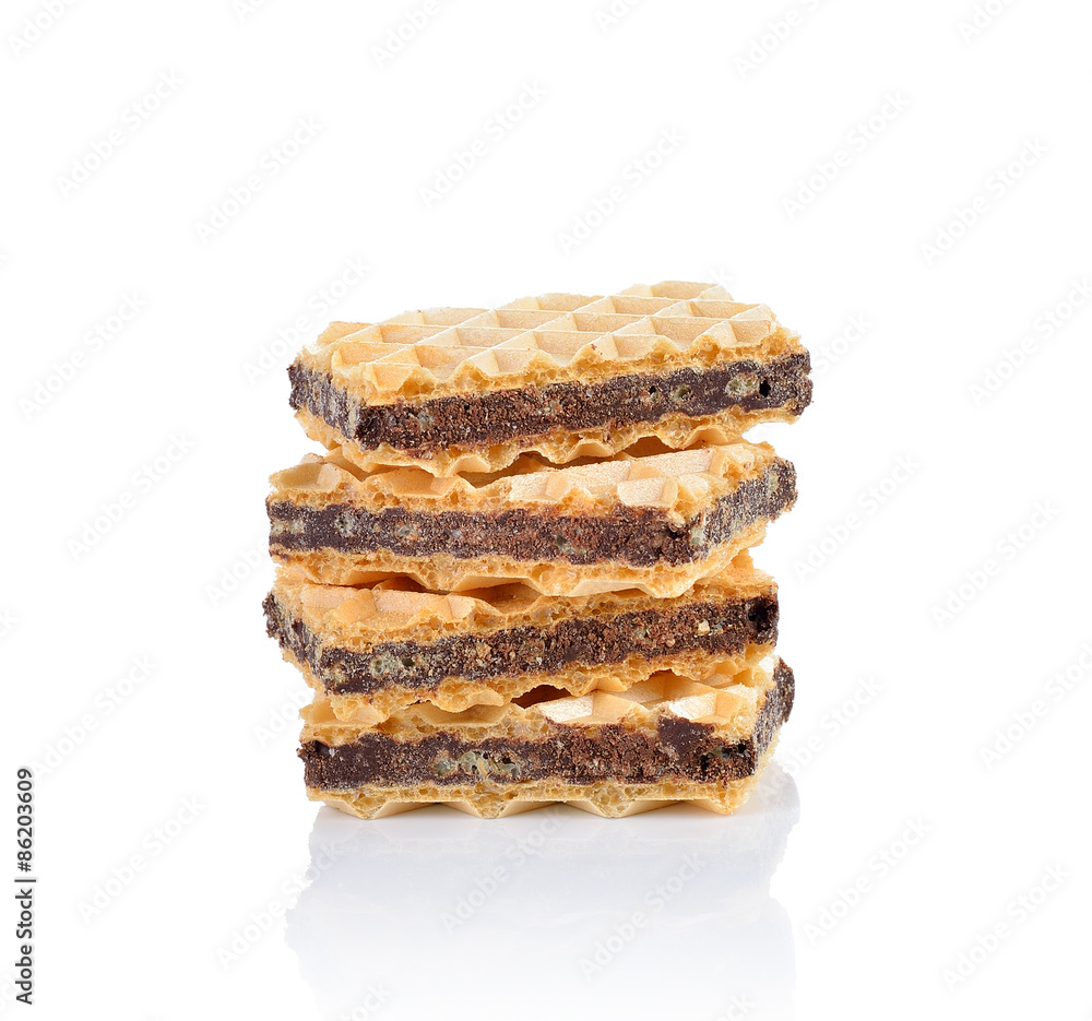 sweet wafer cream with chocolate on white background sweet wafer cream with chocolate on white background