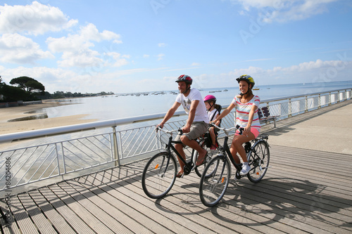 Sticker Family on a biking journey by the sea